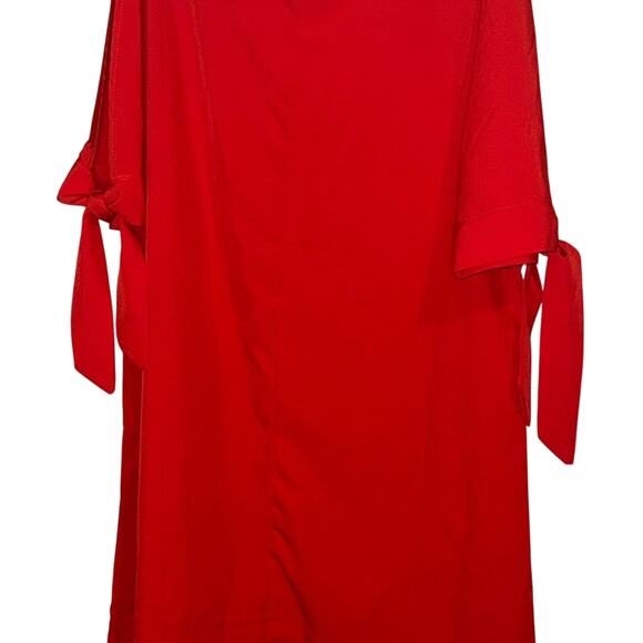 NWOT Womens Shift Tie Sleeve Round Neck Mini Dress Red Medium Casual Comfort - Picture 4 of 7